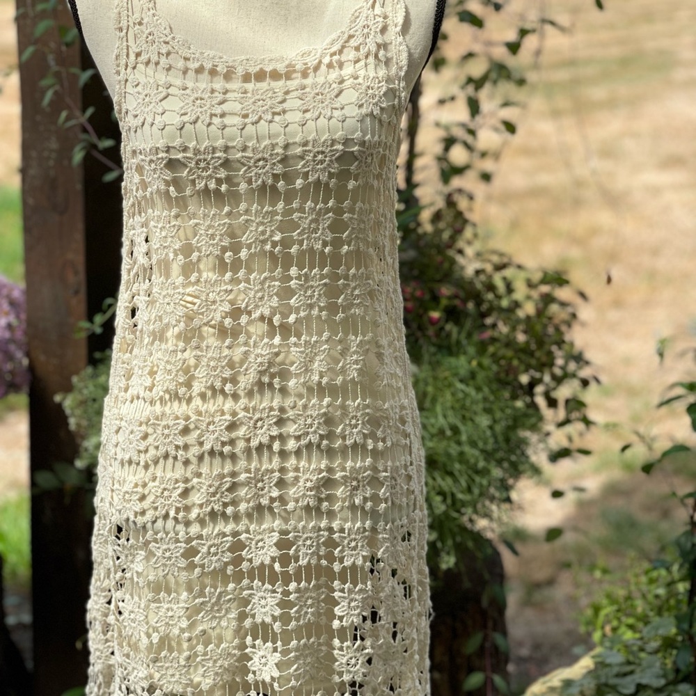 Free people crochet dress with under dress.